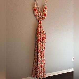 Long flowered spaghetti strap dress